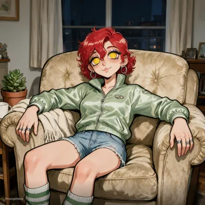 نمونه خروجی تصویر انیمه ساخته‌شده با پرامپت seedream 5 seedream 5 pro anime scene of a femme presenting person who love gyaru fashion and has short red hair and yellow eyes
