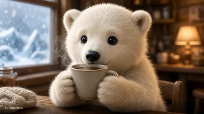نمونه خروجی تصویر هنری ساخته‌شده با پرامپت grok image grok imagine image 2 un osito polar bebe tomando
