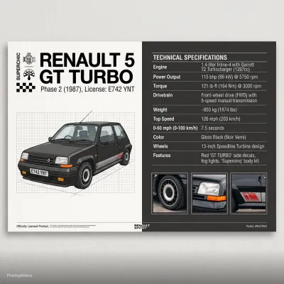 نمونه خروجی تصویر هنری ساخته‌شده با پرامپت nano banana nano banana 2 printable poster of a car left side of the poster shows name of the car right side shows specs