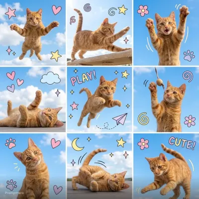 نمونه خروجی تصویر هنری ساخته‌شده با پرامپت hero 10 a playful cat featured in a 3x3 collage grid each frame showing the cat in dynamic poses jumping stretching