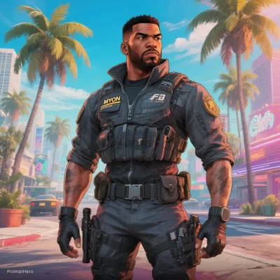 نمونه خروجی تصویر هنری ساخته‌شده با پرامپت hero 10 full body illustration of myron gaines from fresh and fit podcast in a stylized 1980s miami setting hes wearing