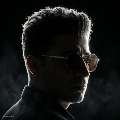 نمونه خروجی تصویر هنری ساخته‌شده با پرامپت hero 10 create an ultra realistic cinematic dark poster dramatic over the shoulder pose of a young man using the same