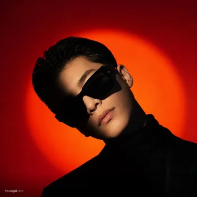 نمونه خروجی تصویر پرتره ساخته‌شده با پرامپت chatgpt image gpt image 2 a person with slicked back dark hair wearing oversized square sunglasses is shown in a dramatic cinematic portrait the